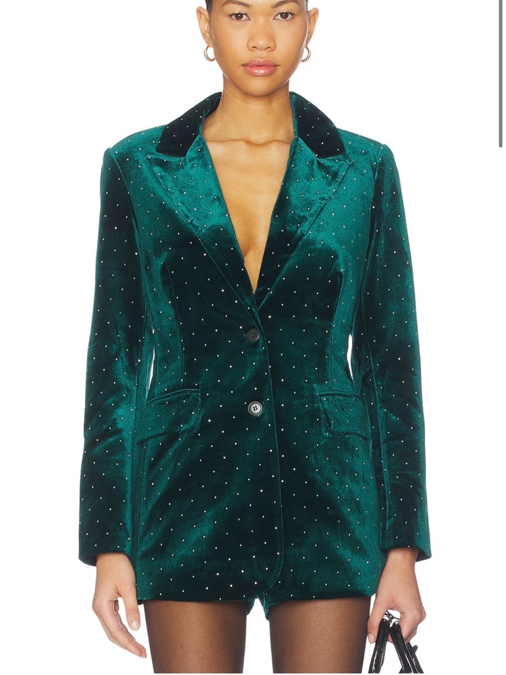 Never fully dressEmerald Green Velvet Two-Piece shorts  set with Studded Detail